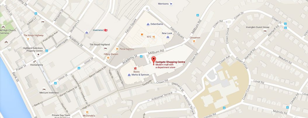 The Carwash Company - Find Us - The Eastgate Shopping Centre, 11 Eastgate, Inverness, Highland, IV2 3PP